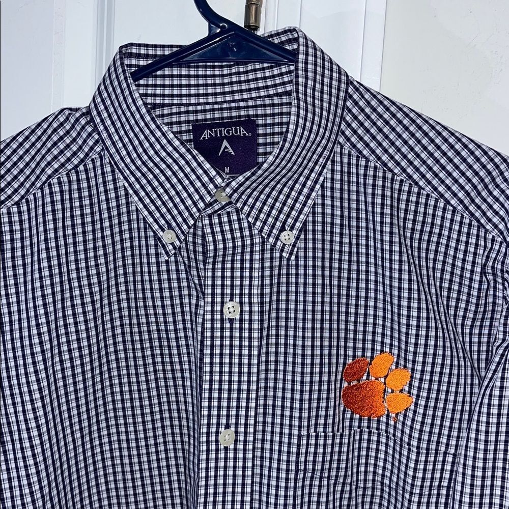 Mens Clemson Tigers LS Button Down Antigua Work Business Plaid Check Shirt M